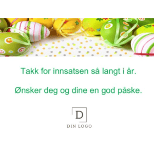 Klassisk påskekort design med påskeegg og vårblomster - Tilpass med egen logo