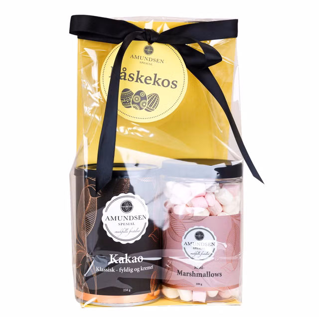 Påskegave - Kakao og mini marshmallows - Vår luksuriøse varme sjokolade er uforskammet fyldig og silkemyk. Sammen med små luftige, myke marshmallows, er en perfekt gave til den som har alt Påskegave - Kakao og mini marshmallows